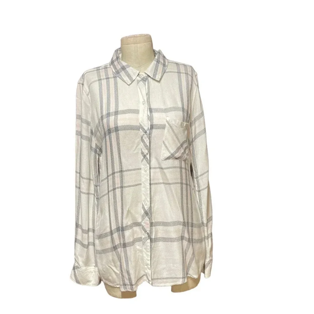 Rails Hunter Button Up Plaid Flannel‎ Shirt White Gray Pink Size Medium - Picture 2 of 10